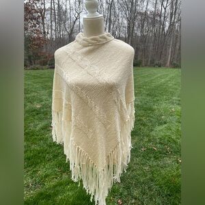 Cream Poncho with Fringe